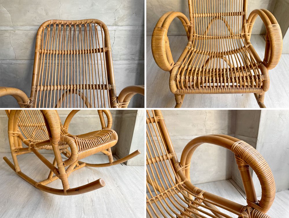 台湾丸十公司 MARUJU'S RATTAN FURNITURE ビンテージ ロッキングチェア 安楽椅子 揺り椅子 ラタン 籐 アジアンリゾートスタイル A ♪