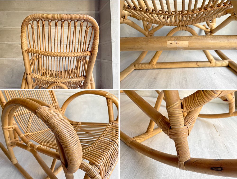 台湾丸十公司 MARUJU'S RATTAN FURNITURE ビンテージ ロッキングチェア 安楽椅子 揺り椅子 ラタン 籐 アジアンリゾートスタイル A ♪