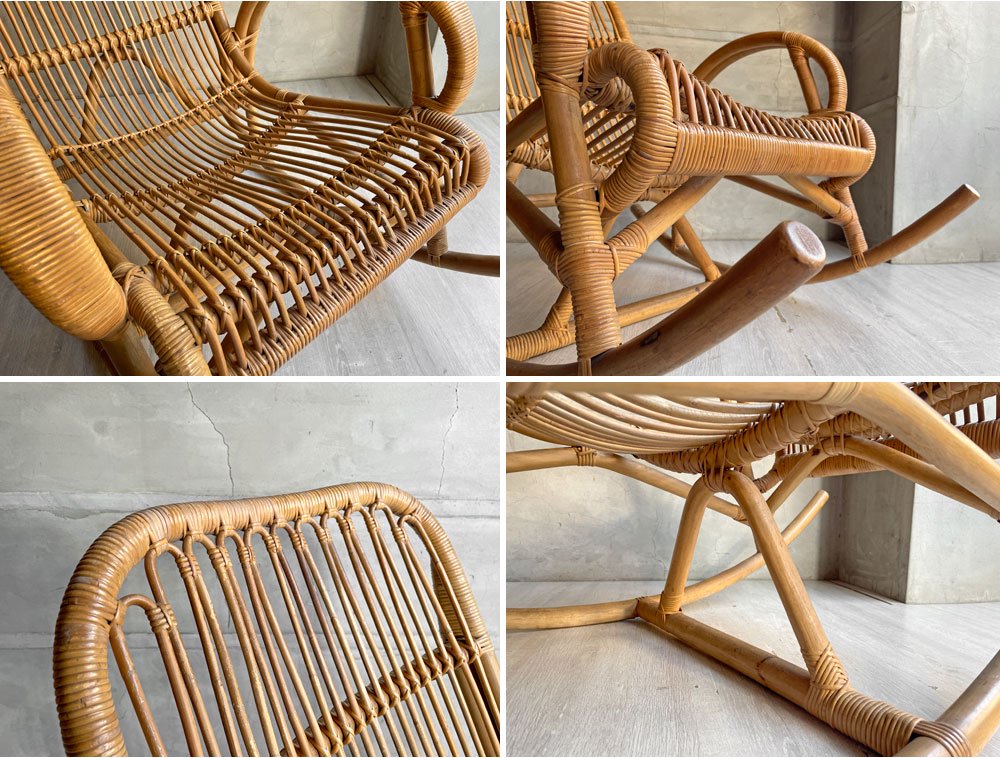 台湾丸十公司 MARUJU'S RATTAN FURNITURE ビンテージ ロッキングチェア 安楽椅子 揺り椅子 ラタン 籐 アジアンリゾートスタイル A ♪