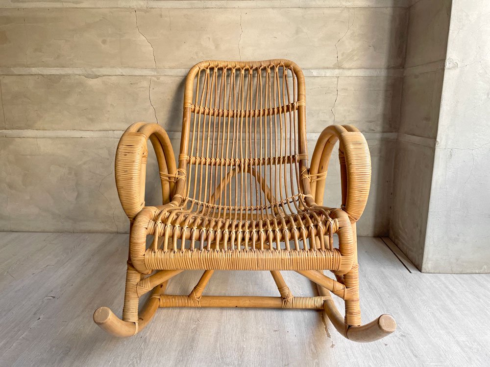 台湾丸十公司 MARUJU'S RATTAN FURNITURE ビンテージ ロッキングチェア 安楽椅子 揺り椅子 ラタン 籐 アジアンリゾートスタイル B ♪