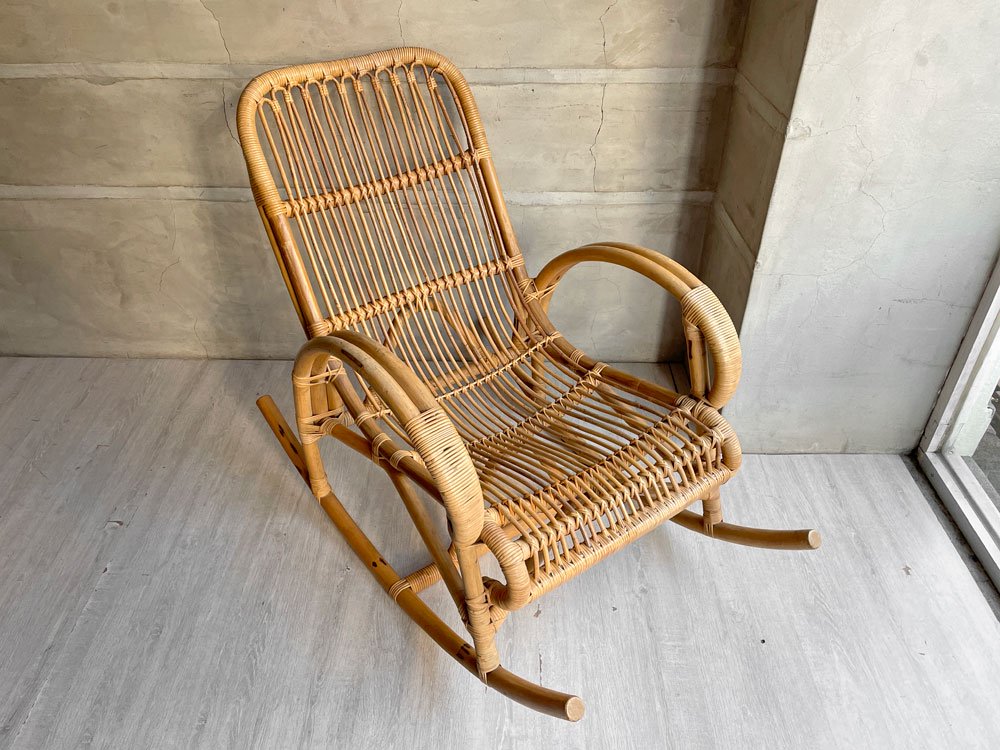 台湾丸十公司 MARUJU'S RATTAN FURNITURE ビンテージ ロッキングチェア 安楽椅子 揺り椅子 ラタン 籐 アジアンリゾートスタイル B ♪