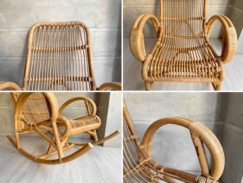 台湾丸十公司 MARUJU'S RATTAN FURNITURE ビンテージ ロッキングチェア 安楽椅子 揺り椅子 ラタン 籐 アジアンリゾートスタイル B ♪