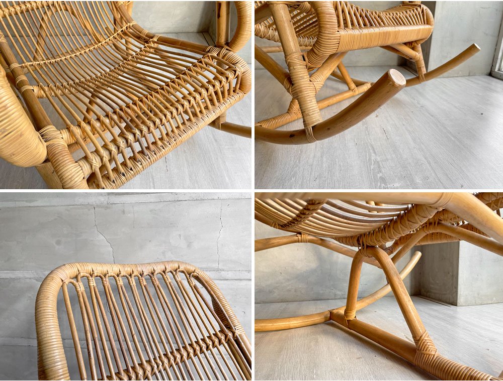 台湾丸十公司 MARUJU'S RATTAN FURNITURE ビンテージ ロッキングチェア 安楽椅子 揺り椅子 ラタン 籐 アジアンリゾートスタイル B ♪