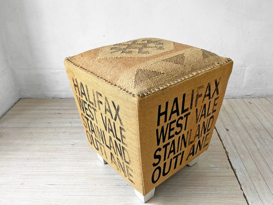 ビンテージスタイル ファブリック 麻布 ボックス スツール Box Stool スタッズ 鋲打ち ★