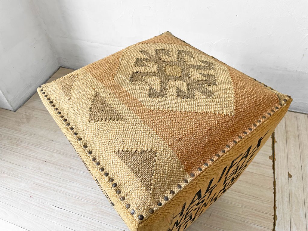 ビンテージスタイル ファブリック 麻布 ボックス スツール Box Stool スタッズ 鋲打ち ★