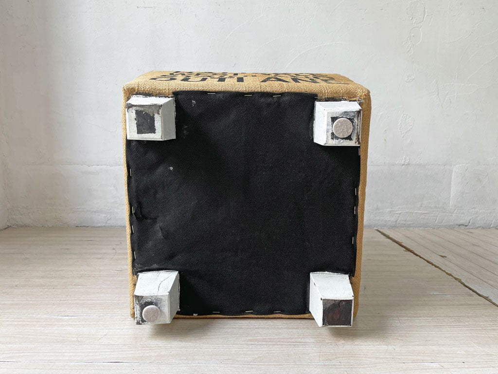 ビンテージスタイル ファブリック 麻布 ボックス スツール Box Stool スタッズ 鋲打ち ★