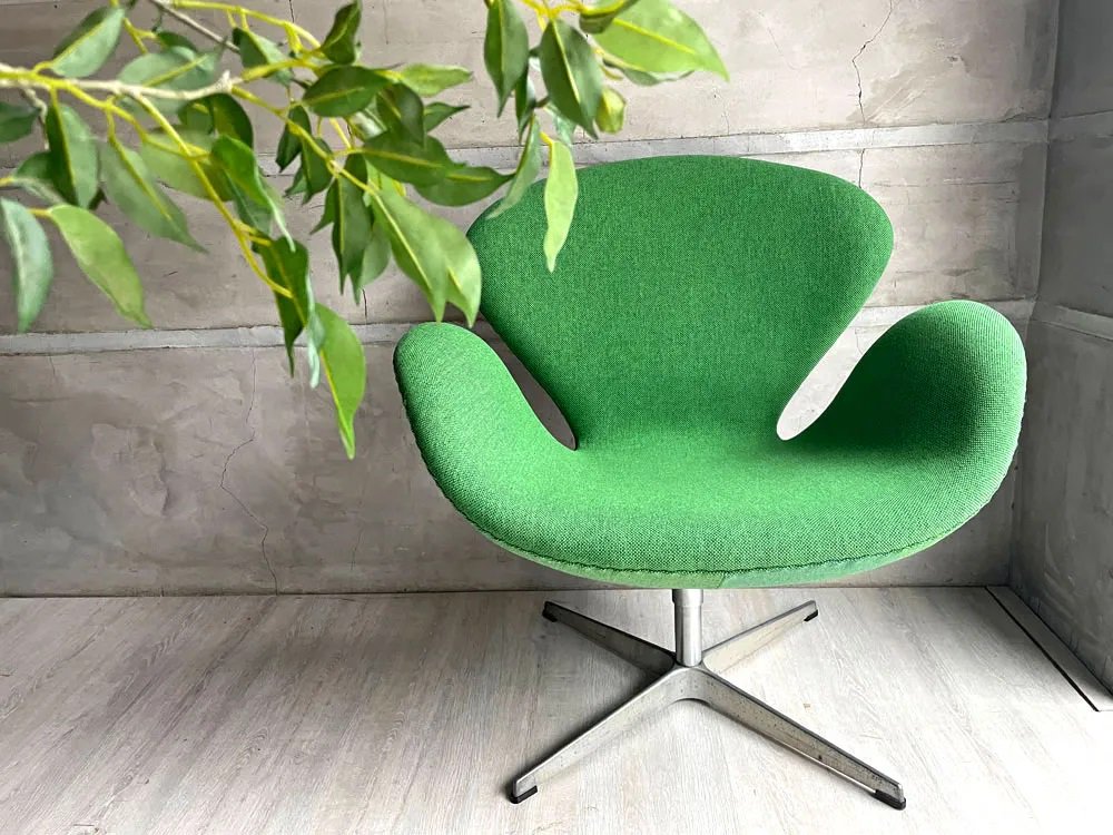 フリッツハンセン FritzHansen スワンチェア SWAN グリーン MODE生地 張り替え済み アルネ・ヤコブセン Arne Jacobsen 北欧 デンマーク♪