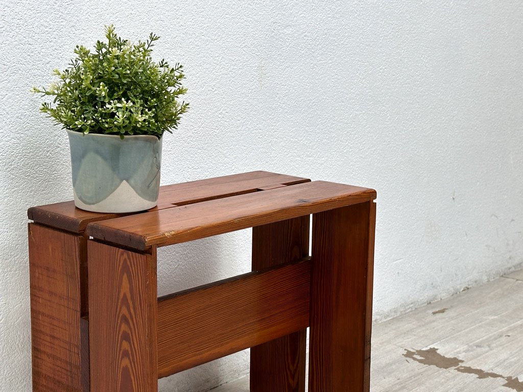 ビンテージ レザルクスツール Les Arcs stool シャルロット・ペリアン Charlotte Perriand パイン無垢材 希少 レアアイテム 青山 NICK WHITE購入 ●