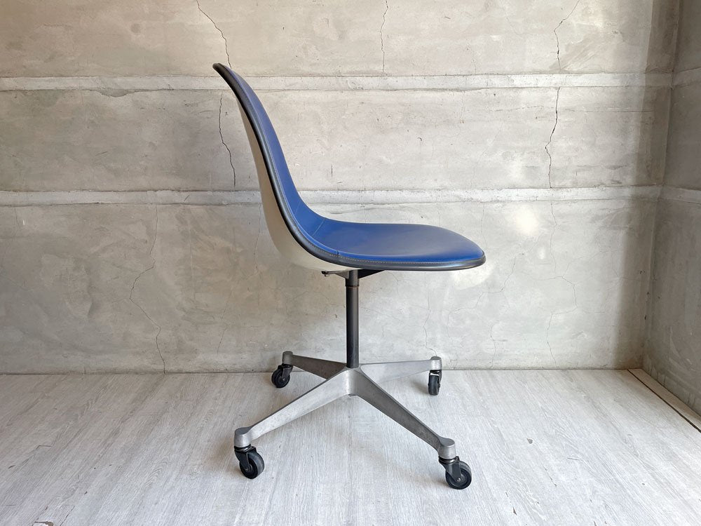 ハーマンミラー Herman Miller サイドシェルチェア セカンド 2nd vintage ナウガレザー ブルー キャスターベース イームズ ミッドセンチュリー ♪