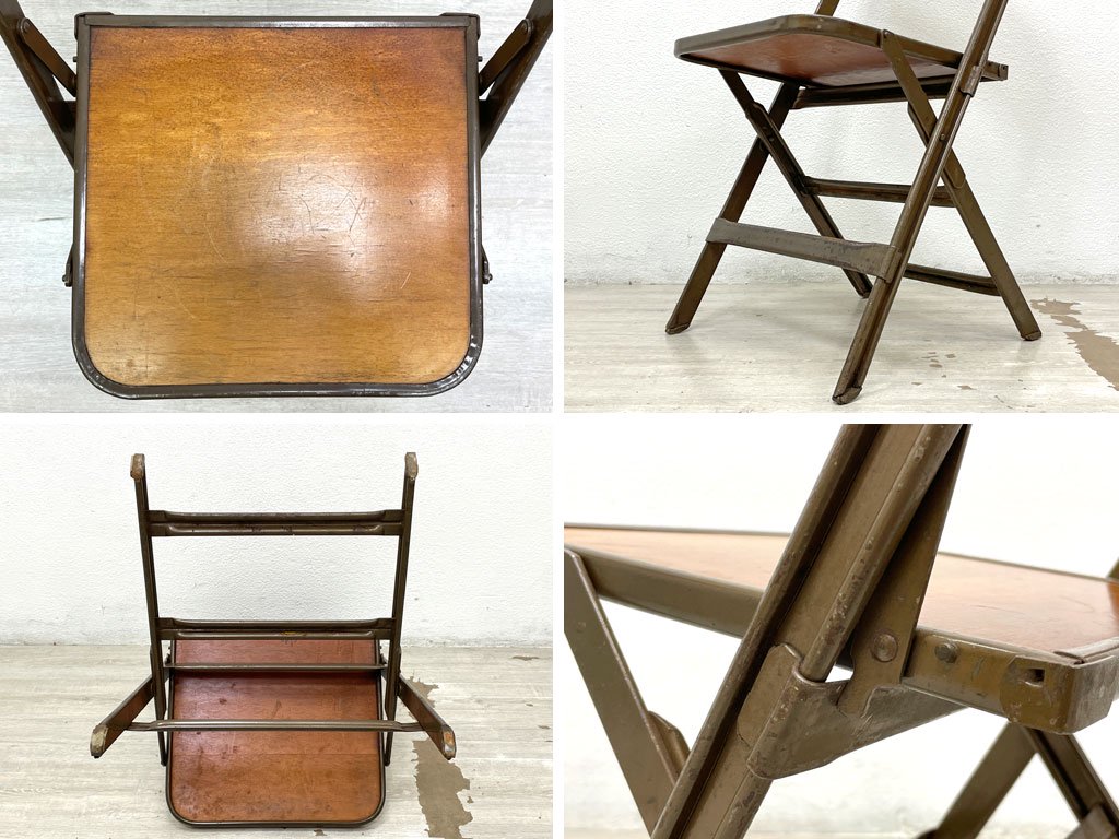 クラリン CLARIN MFG社製 ビンテージ Vintage フォールディングチェア FOLDING CHAIR 板座 折りたたみ インダストリアル アメリカ製 US家具 木味 A ●