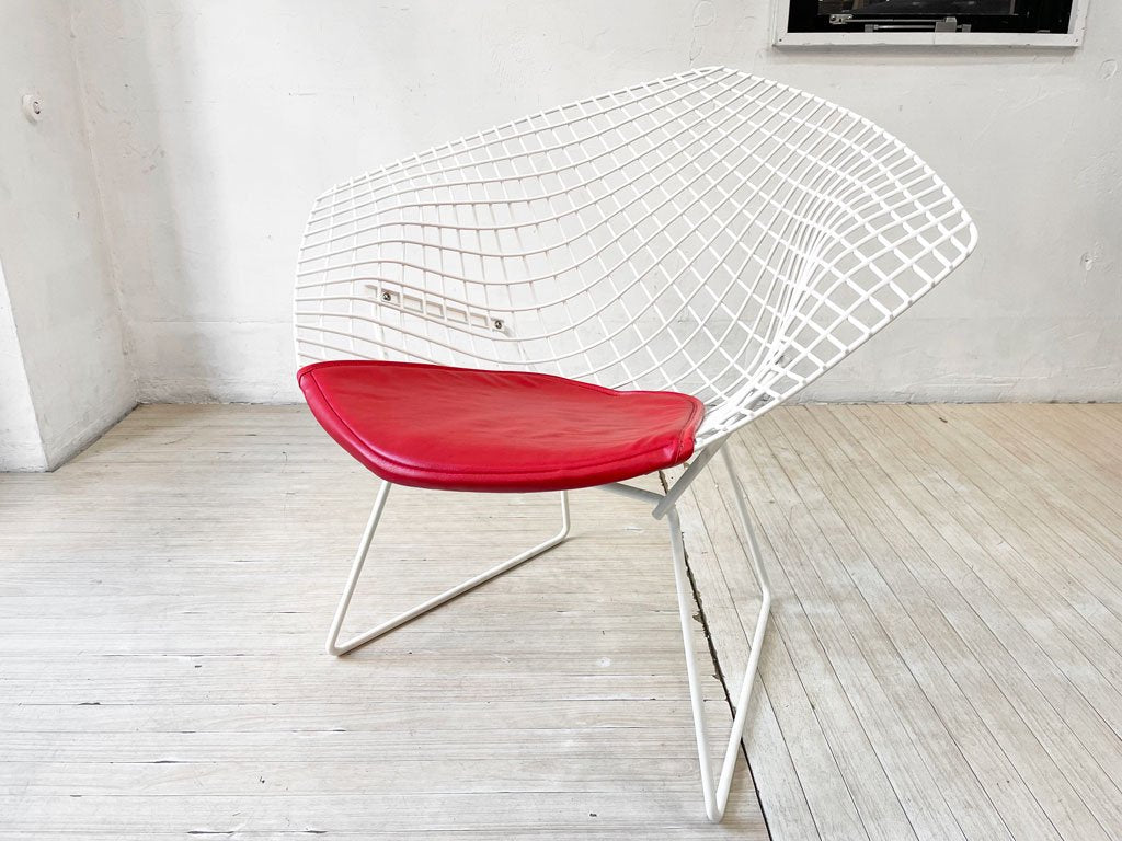 ノル Knoll ビンテージ ダイヤモンドチェア Diamond Chair ハリー ベルトイア Harry Bertoia ホワイトフレーム シートパッド付 ミッドセンチュリー ★