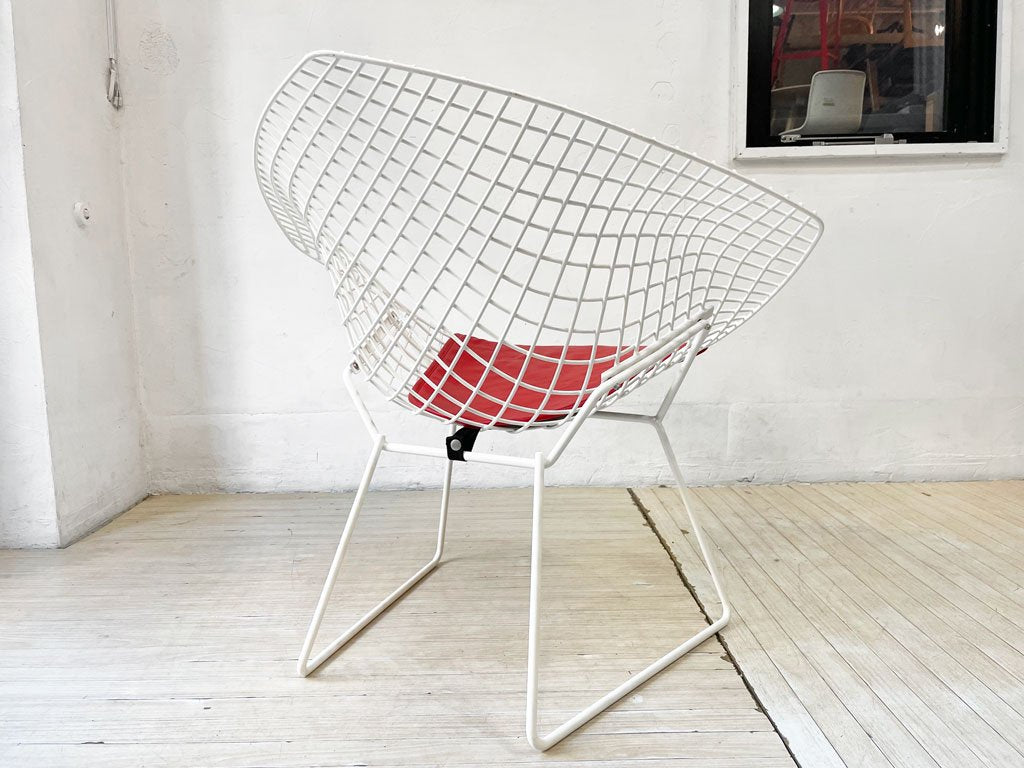 ノル Knoll ビンテージ ダイヤモンドチェア Diamond Chair ハリー ベルトイア Harry Bertoia ホワイトフレーム シートパッド付 ミッドセンチュリー ★