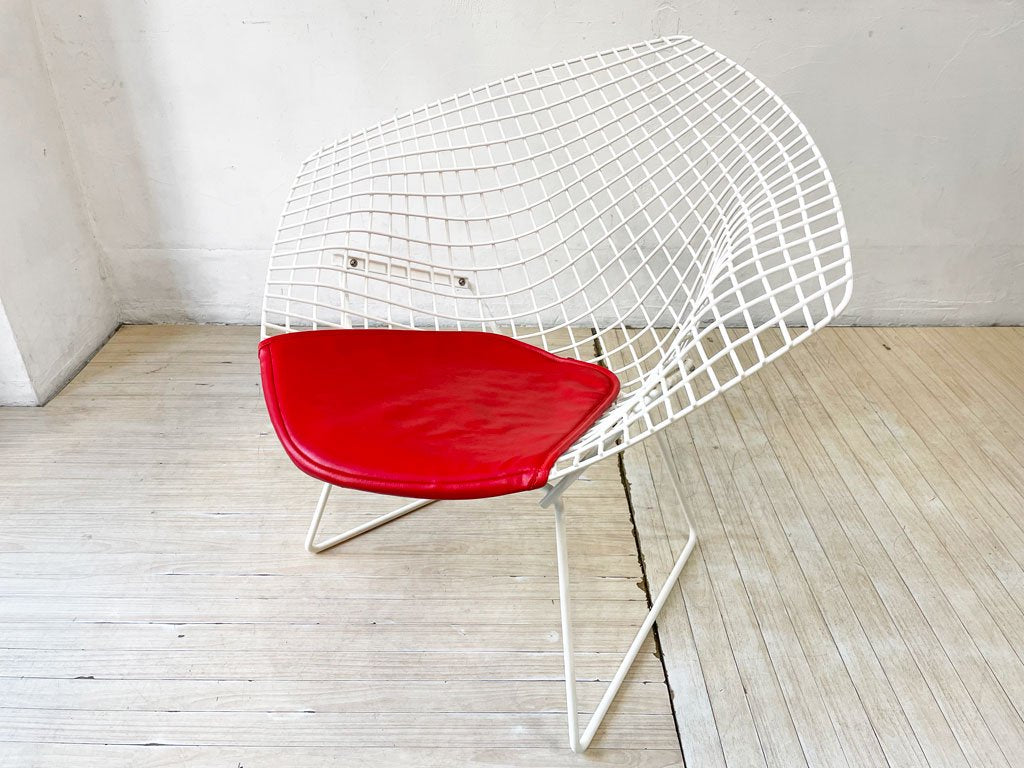 ノル Knoll ビンテージ ダイヤモンドチェア Diamond Chair ハリー ベルトイア Harry Bertoia ホワイトフレーム シートパッド付 ミッドセンチュリー ★