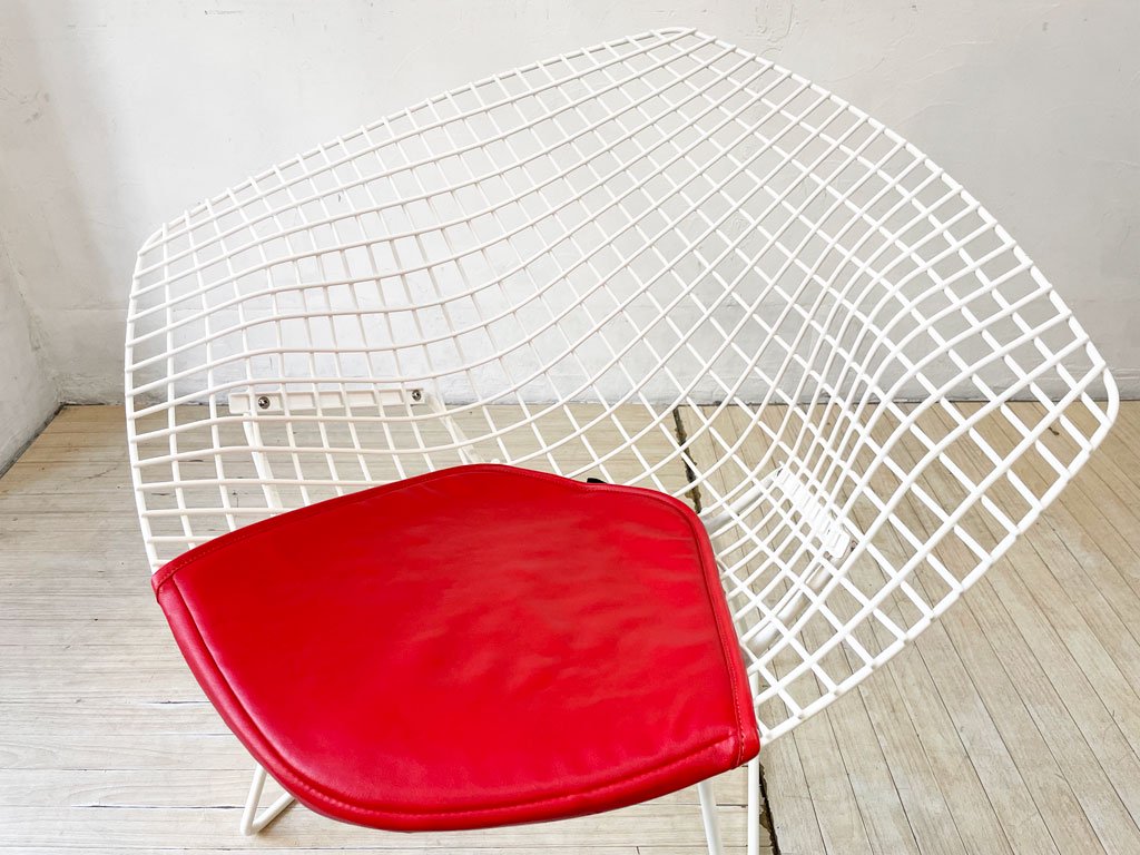 ノル Knoll ビンテージ ダイヤモンドチェア Diamond Chair ハリー ベルトイア Harry Bertoia ホワイトフレーム シートパッド付 ミッドセンチュリー ★