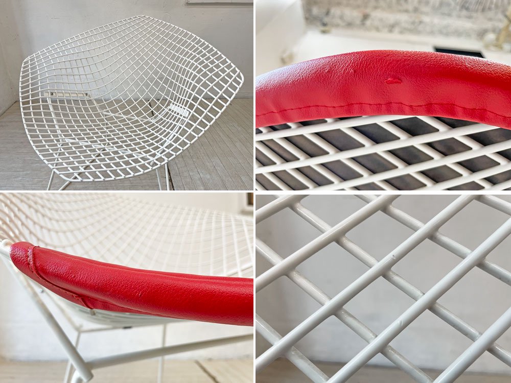 ノル Knoll ビンテージ ダイヤモンドチェア Diamond Chair ハリー ベルトイア Harry Bertoia ホワイトフレーム シートパッド付 ミッドセンチュリー ★