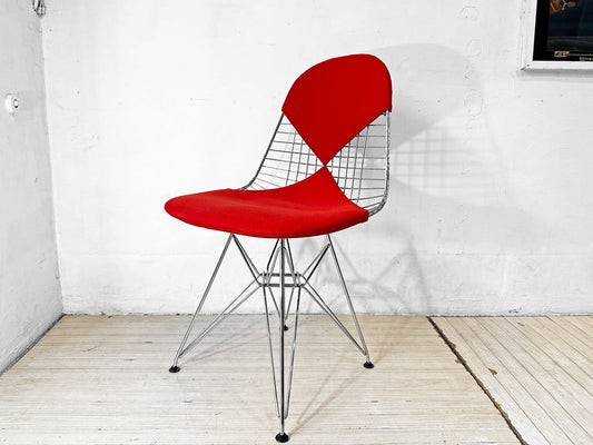 ハーマンミラー Herman Miller ワイヤーチェア Eames Wire Chair DKR2 エッフェルベース ビキニパッド付 レッドファブリック C&R イームズ ミッドセンチュリー ★