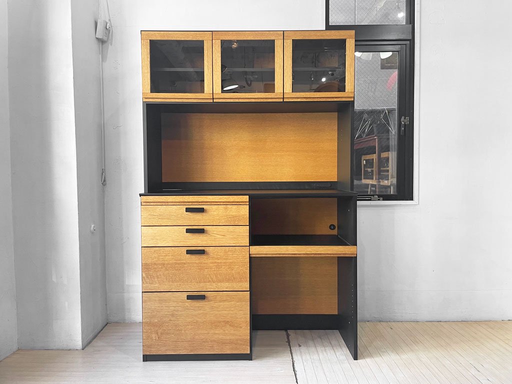 モモナチュラル MOMO Natural ホルム HOLM カップボード CUPBOARD キッチンボード オーク材 ブラック メラミン化粧板 W119 ナチュラルモダン 定価￥143,500- ★