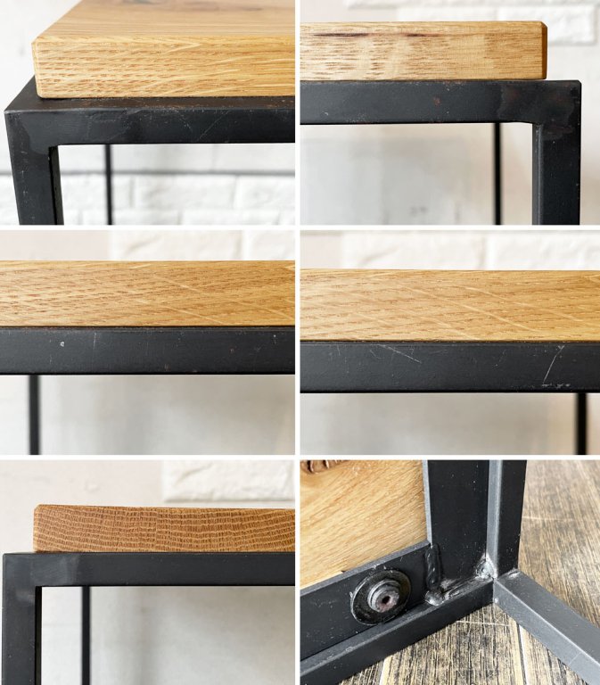 イデー IDEE フレイム FRAME SIDE TABLE サイドテーブル ホワイトオークトップ スチールフレーム 黒皮仕上げ W40cm インダストリアル 定価￥54,500- ◎