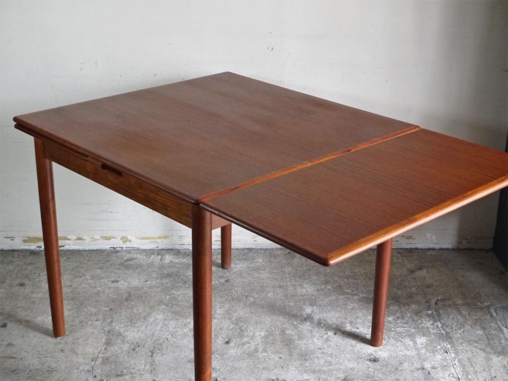 デンマークビンテージ Danish Vintage チーク材 エクステンション ダイニングテーブル W85cm 伸長式 北欧家具 ■