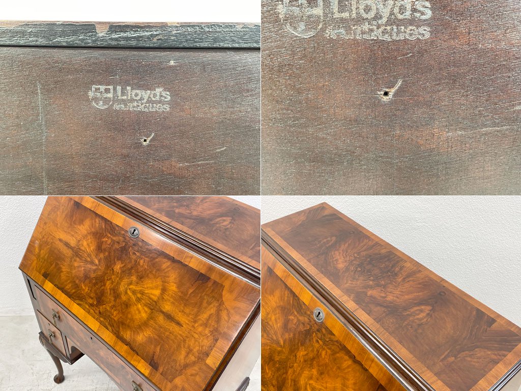 ロイズ・アンティークス Lloyd's Antiques ライティングビューロー Bureau ウォールナット ヴィクトリアン様式 猫脚デスク 鍵有 〓