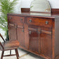 UKビンテージ Vintage オーク材 サイドボード リビングボード W136.5cm ミラーバック 食器棚 ロイズアンティークス Lloyd's Antiques 購入 英国家具 鍵欠品 ●