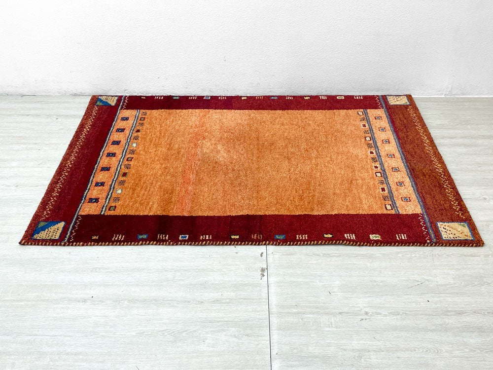 イラン製 ギャッベ ラグ 絨毯 手織り ウール100％ レッド×オレンジ系 180㎝×120㎝ アクタス購入品 ●