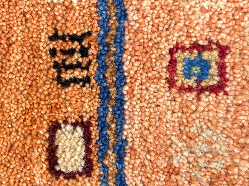 イラン製 ギャッベ ラグ 絨毯 手織り ウール100％ レッド×オレンジ系 180㎝×120㎝ アクタス購入品 ●
