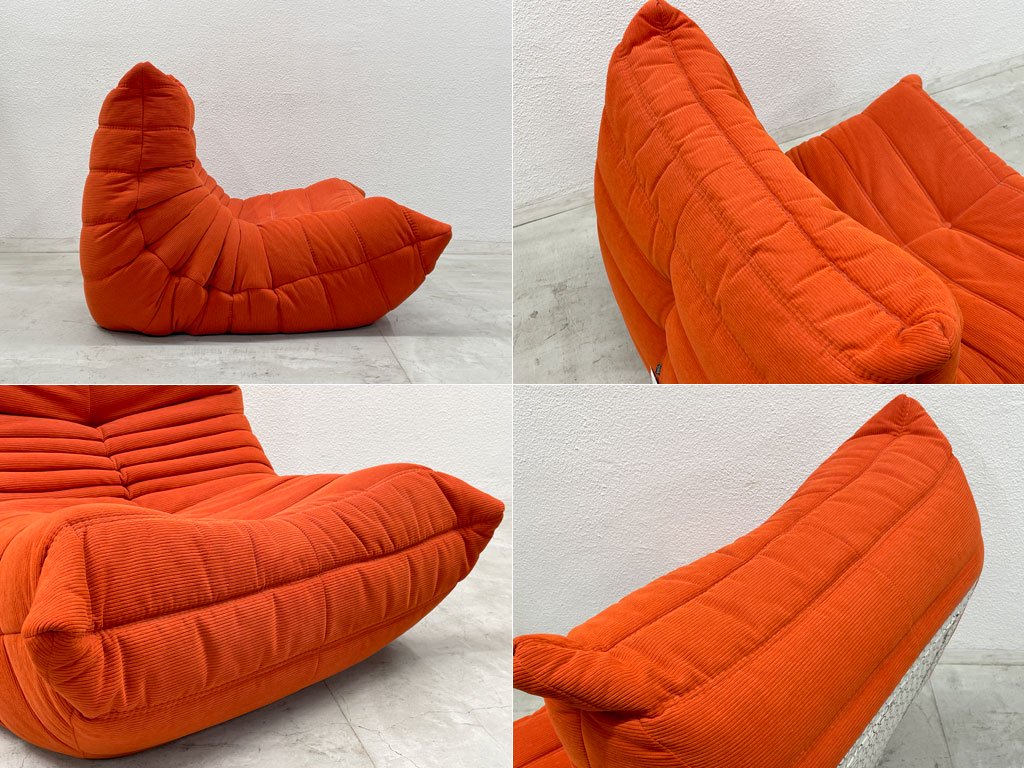 リーンロゼ ligne roset トーゴ TOGO ソファ 1人掛け オレンジ ファブリック ミッシェル・デュカロワ 展示美品 定価約￥187,000 〓