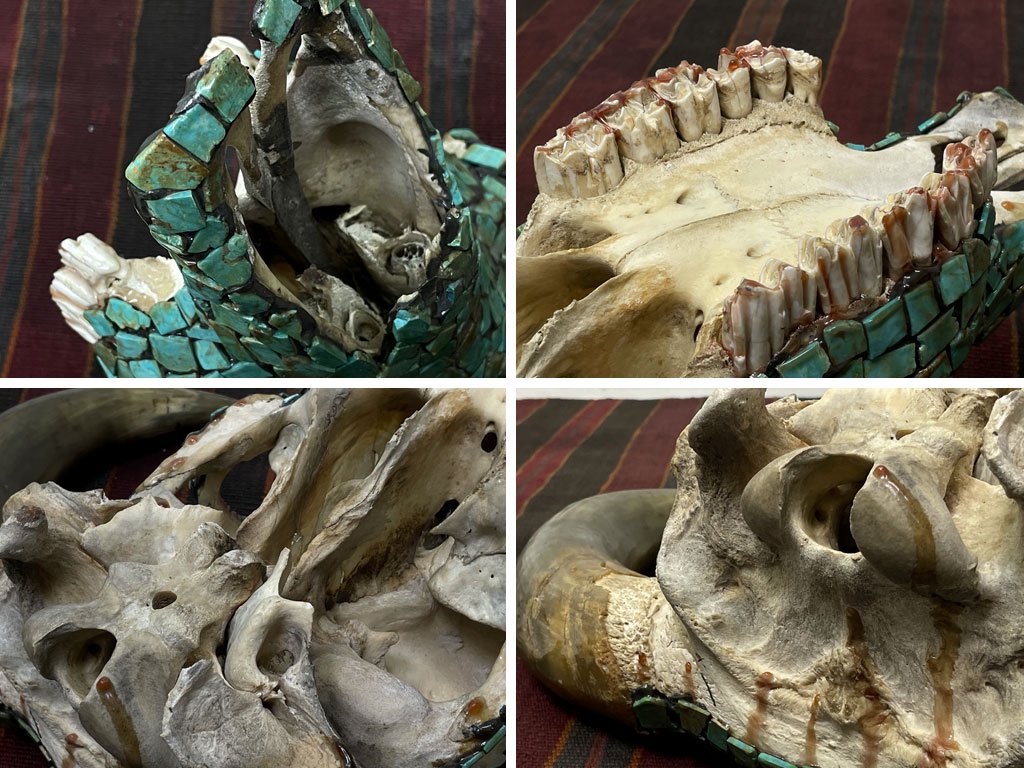 バッファロースカル ヘッド ウォールデコ ターコイズ モザイクストーン 壁掛け ネイティブアメリカン 希少 ●