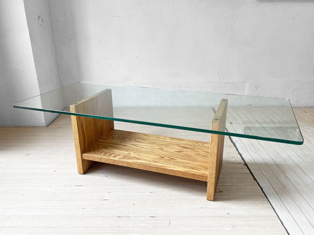 モモナチュラル Momo Natural オーク無垢材×ガラストップ GLASS LOW TABLE RT ローテーブル  センターテーブル 定価￥63,000- ★