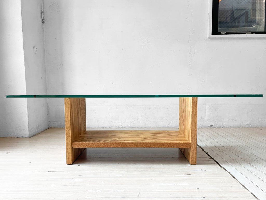 モモナチュラル Momo Natural オーク無垢材×ガラストップ GLASS LOW TABLE RT ローテーブル  センターテーブル 定価￥63,000- ★