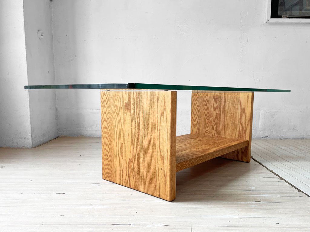 モモナチュラル Momo Natural オーク無垢材×ガラストップ GLASS LOW TABLE RT ローテーブル  センターテーブル 定価￥63,000- ★