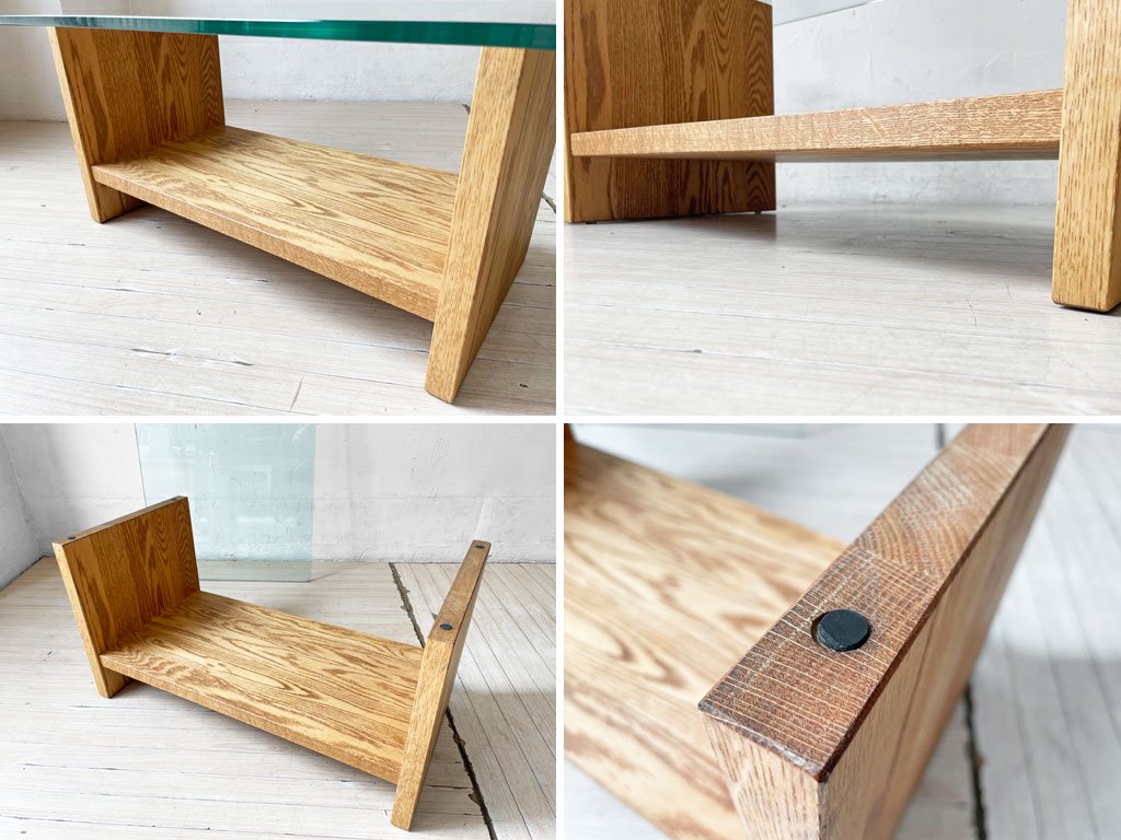 モモナチュラル Momo Natural オーク無垢材×ガラストップ GLASS LOW TABLE RT ローテーブル  センターテーブル 定価￥63,000- ★