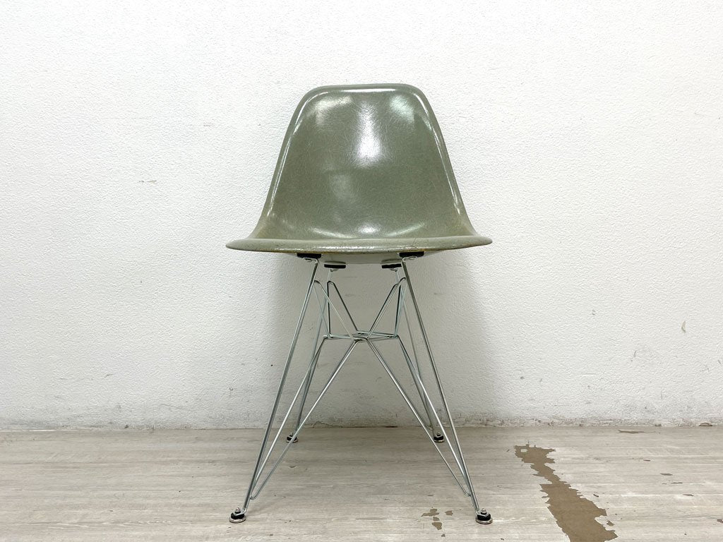 ハーマンミラー Herman Miller サイドシェルチェア セカンド 2ndビンテージ初期 FRP シーフォームグリーン エンボスレス エッフェルベース ジンクカラー C&Rイームズ ●