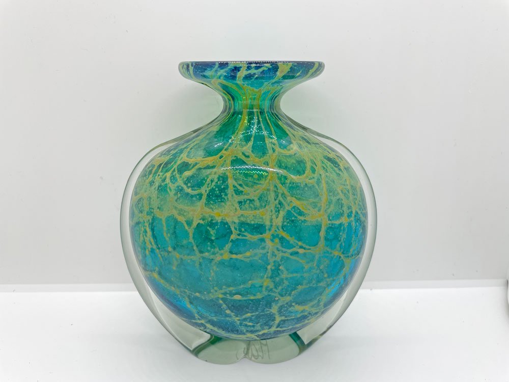 イムディーナグラス Mdina Glass ブルーサマー Blue Summer グラスベース フラワーベース 花瓶 イタリア マルタ島 ガラス工芸 ♪