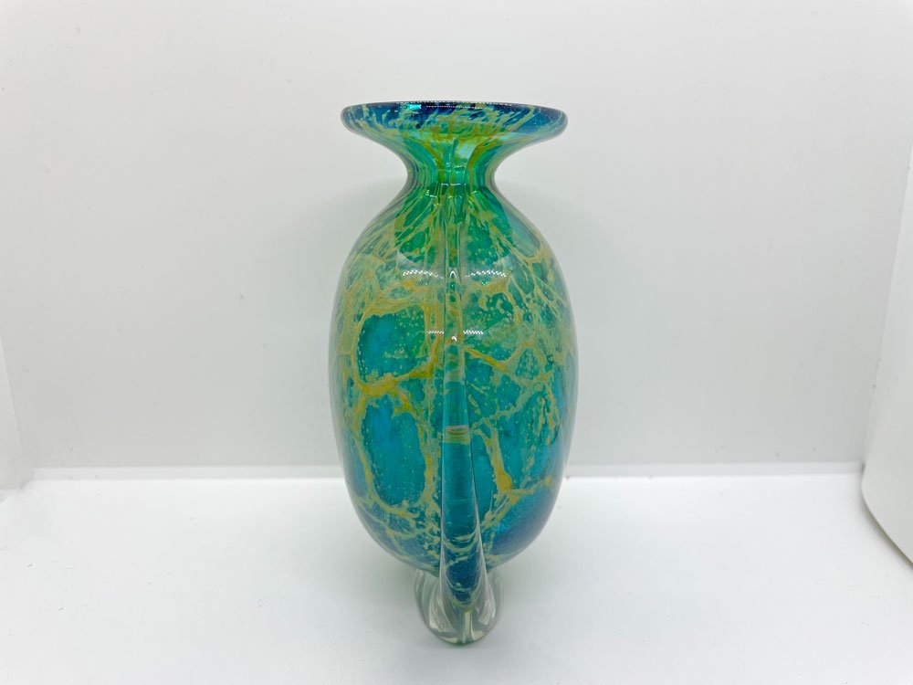 イムディーナグラス Mdina Glass ブルーサマー Blue Summer グラスベース フラワーベース 花瓶 イタリア マルタ島 ガラス工芸 ♪