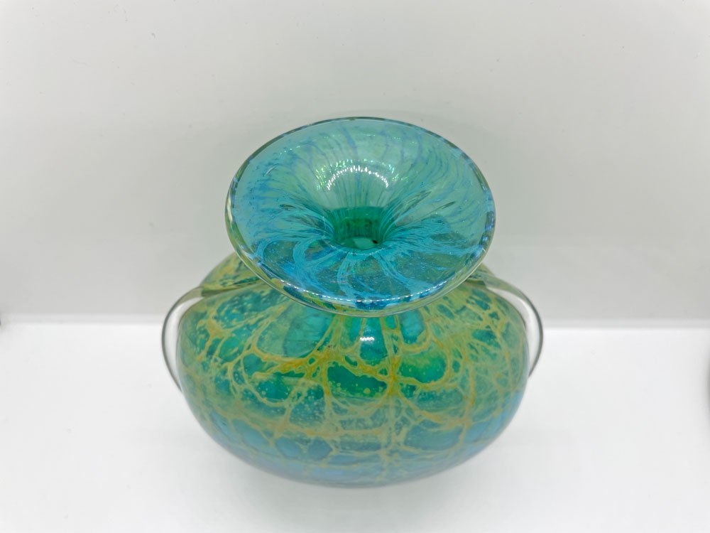 イムディーナグラス Mdina Glass ブルーサマー Blue Summer グラスベース フラワーベース 花瓶 イタリア マルタ島 ガラス工芸 ♪