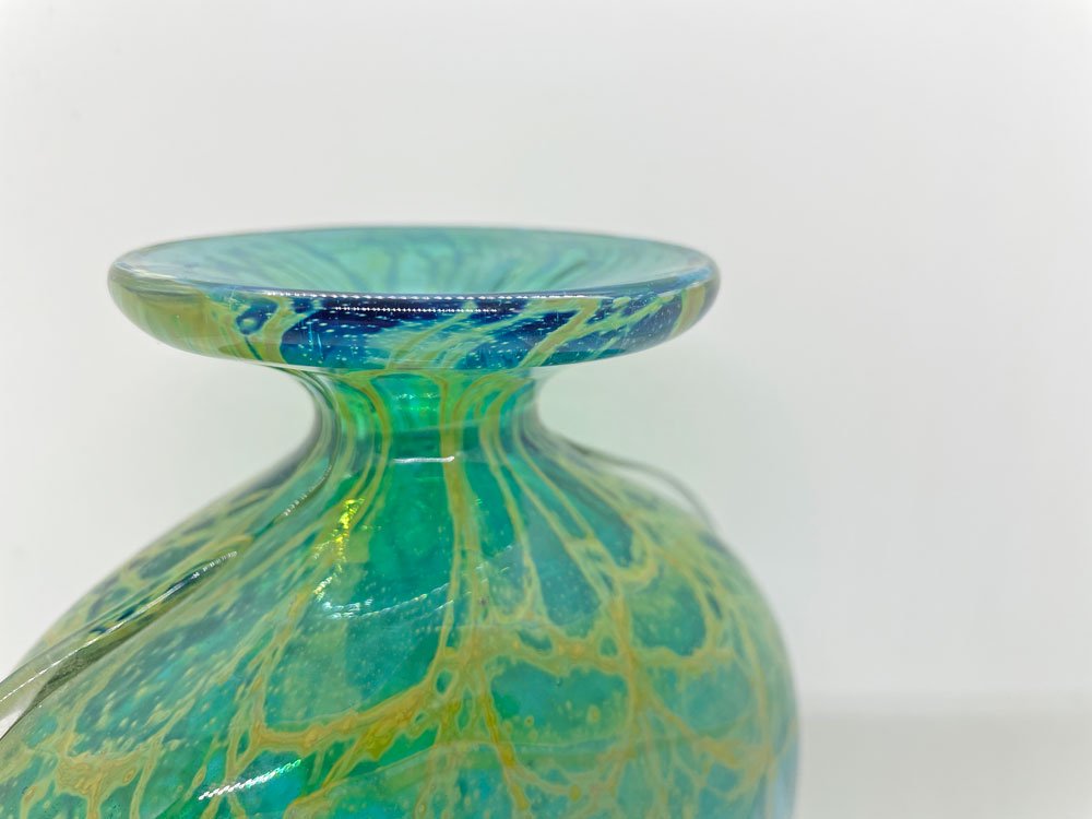 イムディーナグラス Mdina Glass ブルーサマー Blue Summer グラスベース フラワーベース 花瓶 イタリア マルタ島 ガラス工芸 ♪