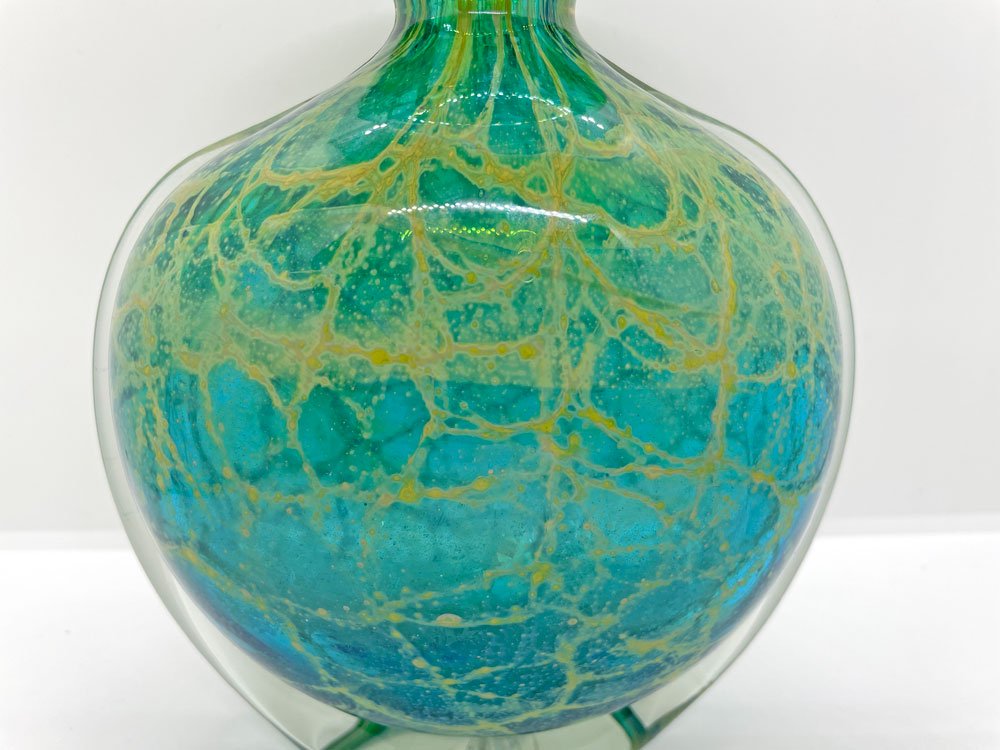 イムディーナグラス Mdina Glass ブルーサマー Blue Summer グラスベース フラワーベース 花瓶 イタリア マルタ島 ガラス工芸 ♪