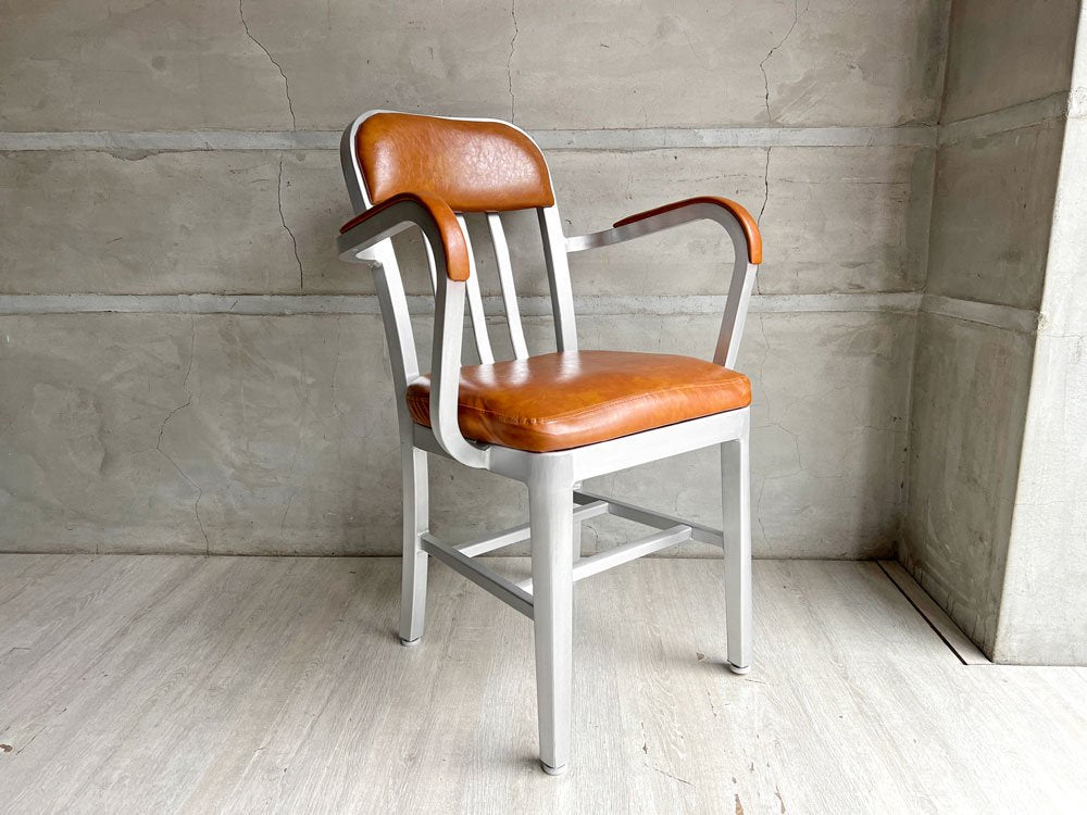 ダルトン DULTON アルミニウム アームチェア ALUMINUM ARM CHAIR ダイニングチェア ネイビーチェア PVCレザー 定価￥36,300- ♪