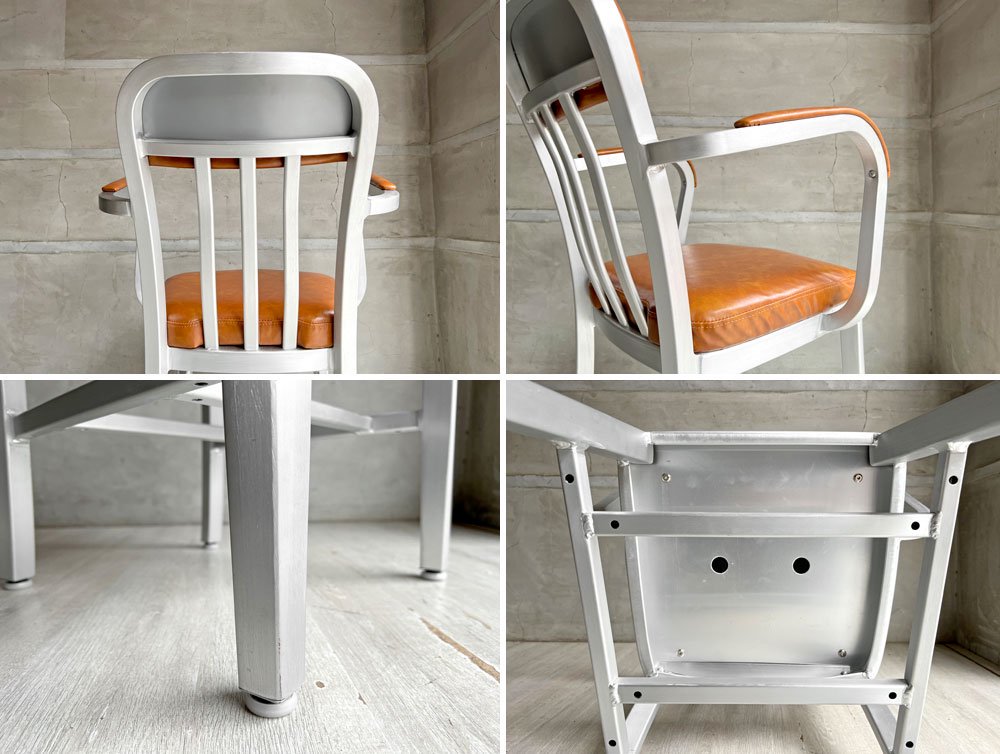 ダルトン DULTON アルミニウム アームチェア ALUMINUM ARM CHAIR ダイニングチェア ネイビーチェア PVCレザー 定価￥36,300- ♪