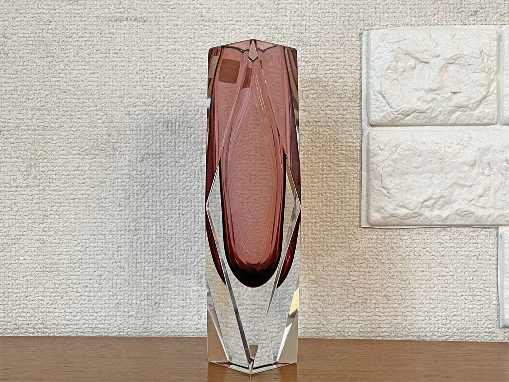 マンドラザート Mandruzzato ガラスフラワーベース 花瓶 H20.5cm 箱付 ハンドメイド イタリア ムラーノ MURANO ヴェネチアングラス ◎
