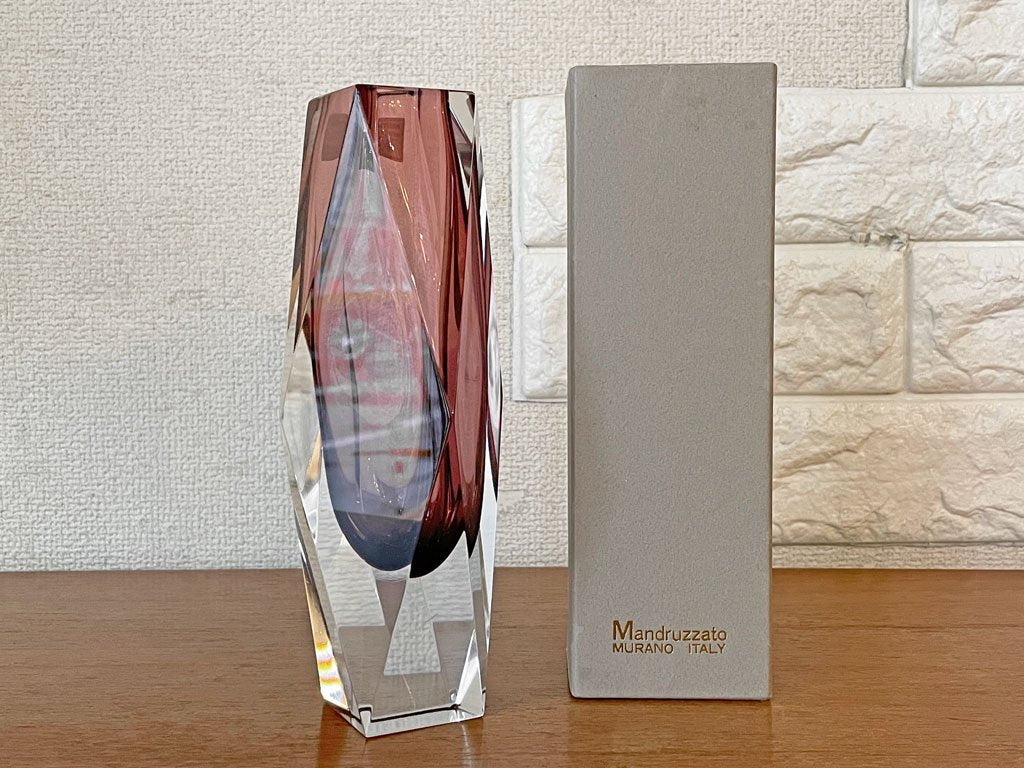 マンドラザート Mandruzzato ガラスフラワーベース 花瓶 H20.5cm 箱付 ハンドメイド イタリア ムラーノ MURANO ヴェネチアングラス ◎