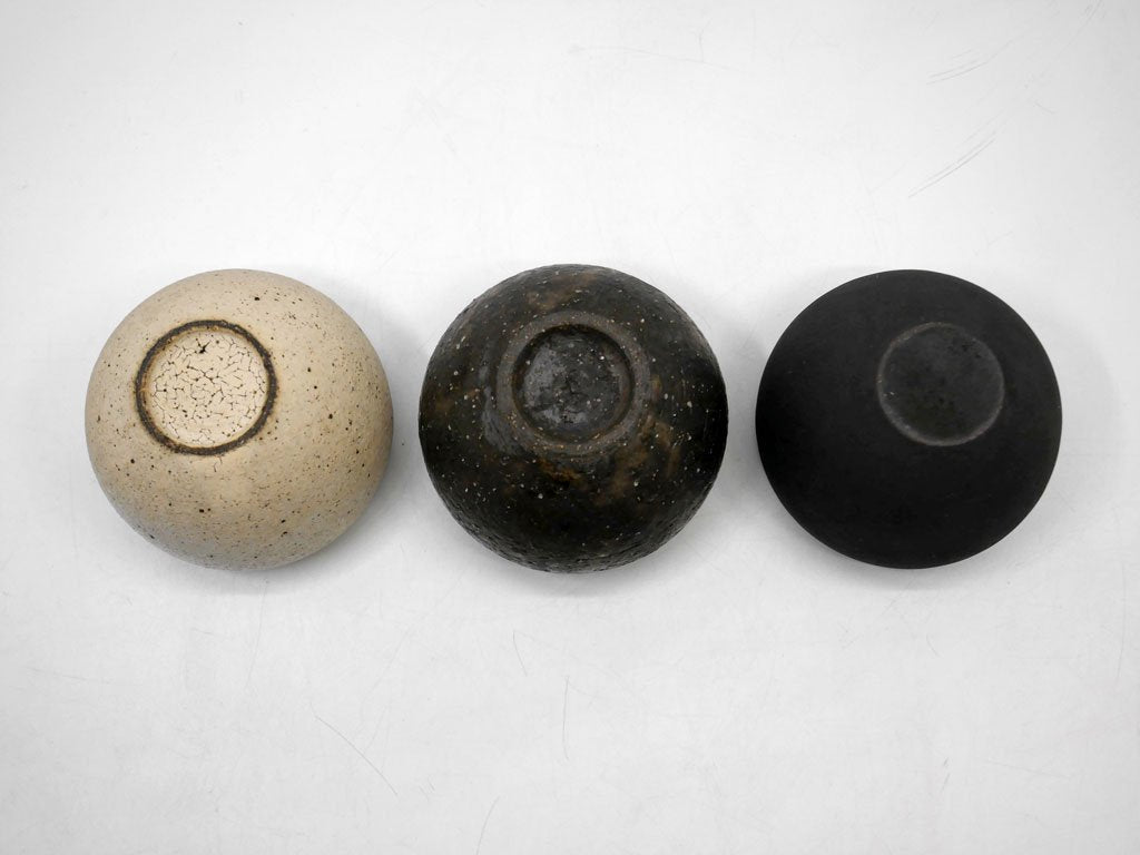 遠藤岳 Takashi Endo ラウンド カップ ボウル Round cup Φ7.5cm White & Black & New Black 3点セット 陶器 現代作家 ●