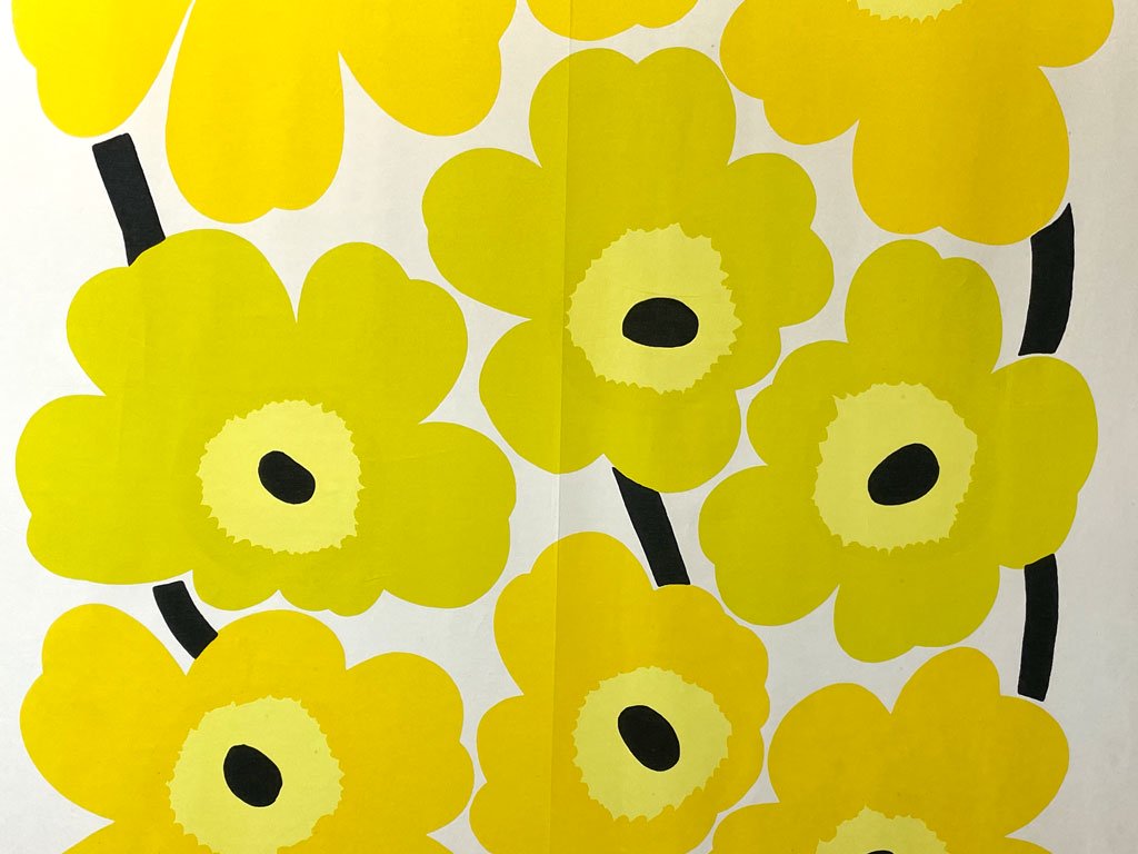 マリメッコ marimekko ウニッコ UNIKKO イエロー ファブリック タペストリー 150×240cm コットン マイヤ・イソラ Maija Isola フィンランド ビンテージ ●