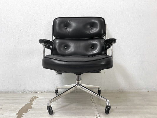 ハーマンミラー Herman Miller タイムライフチェア Time life chair イームズエグゼクティブチェア ブラックレザー 本革 4本脚キャスターベース ビンテージ ●