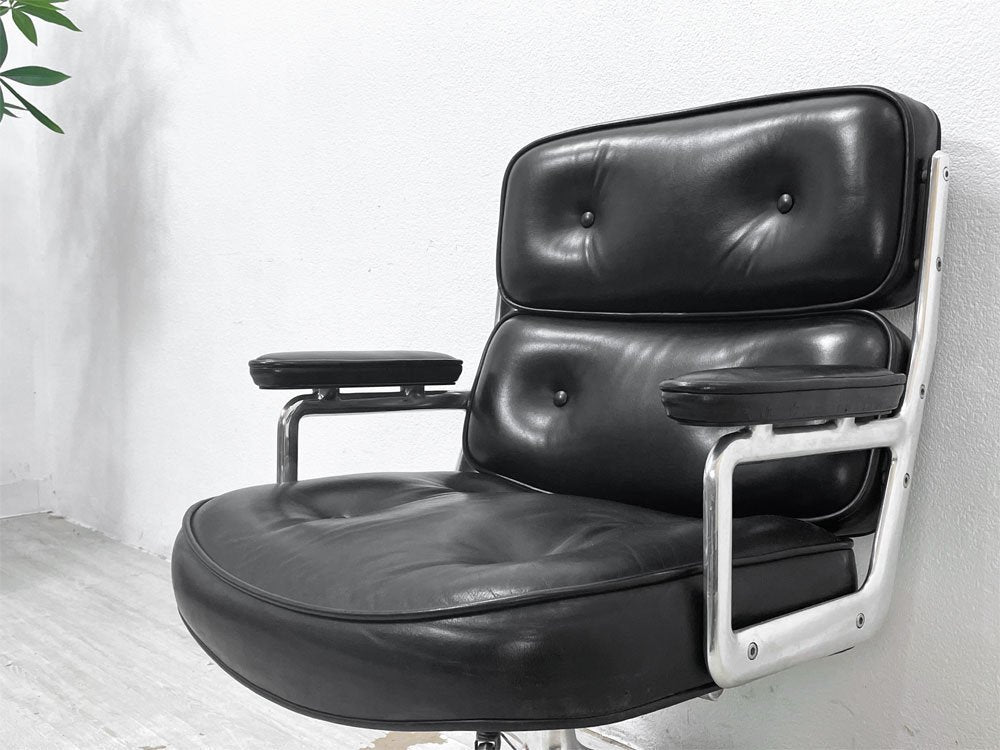 ハーマンミラー Herman Miller タイムライフチェア Time life chair イームズエグゼクティブチェア ブラックレザー 本革 4本脚キャスターベース ビンテージ ●