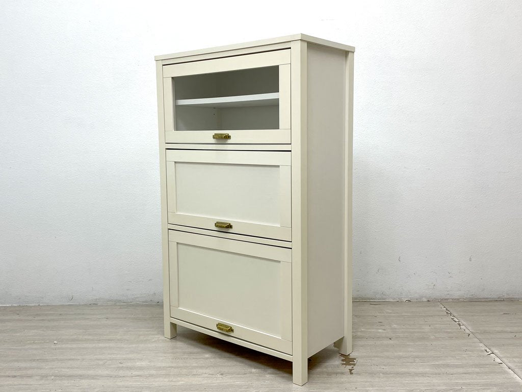 モモナチュラル MOMO natural シエル CIELE フラップ扉 3段キャビネット 3 DOOR CABINET パイン無垢材 ホワイト 定価￥59,500- ●