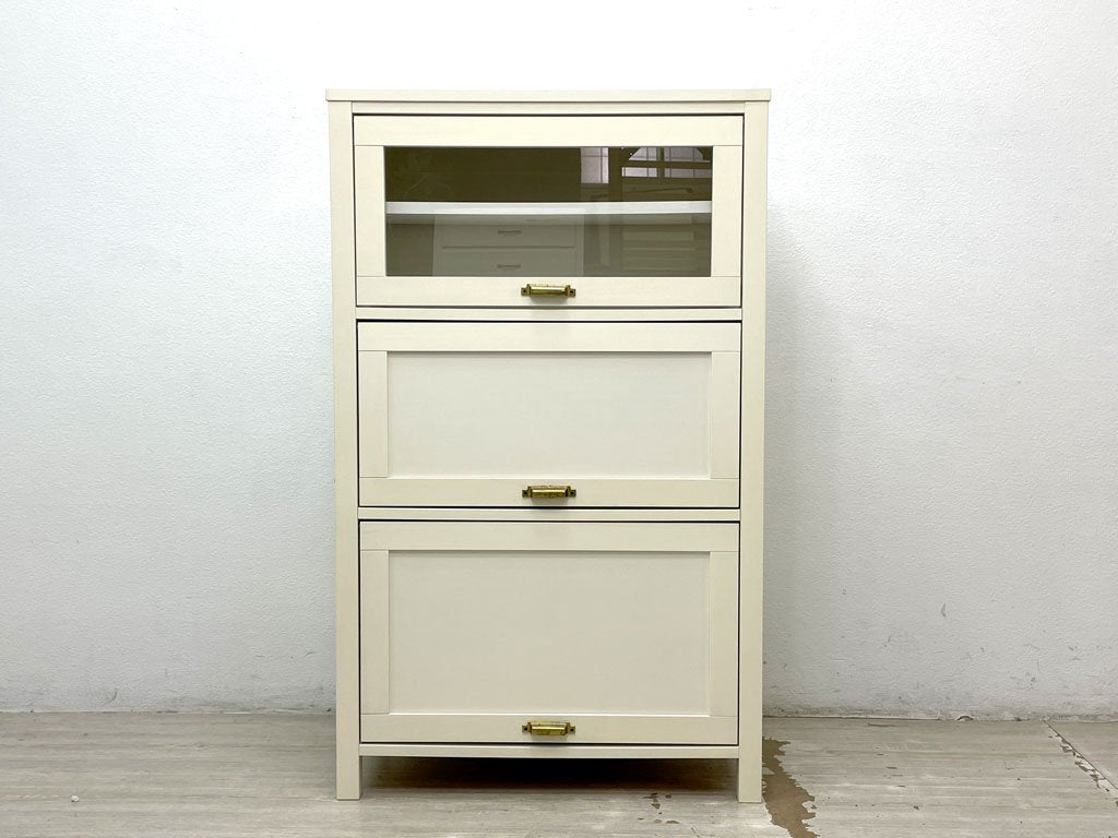 モモナチュラル MOMO natural シエル CIELE フラップ扉 3段キャビネット 3 DOOR CABINET パイン無垢材 ホワイト 定価￥59,500- ●