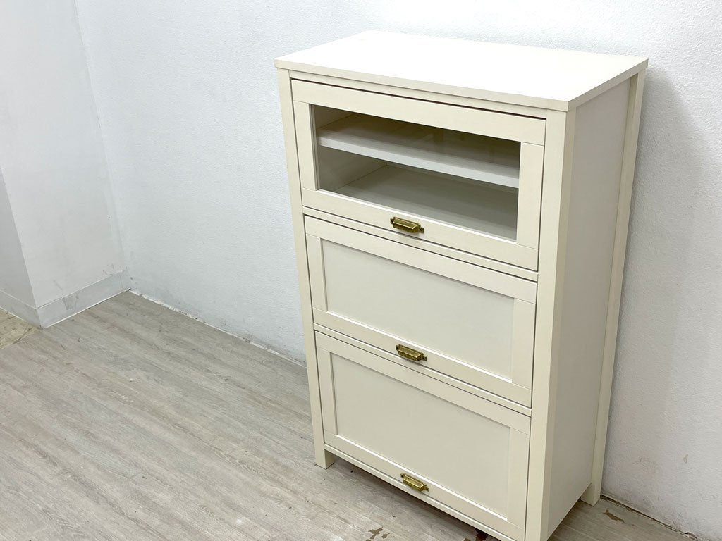 モモナチュラル MOMO natural シエル CIELE フラップ扉 3段キャビネット 3 DOOR CABINET パイン無垢材 ホワイト 定価￥59,500- ●